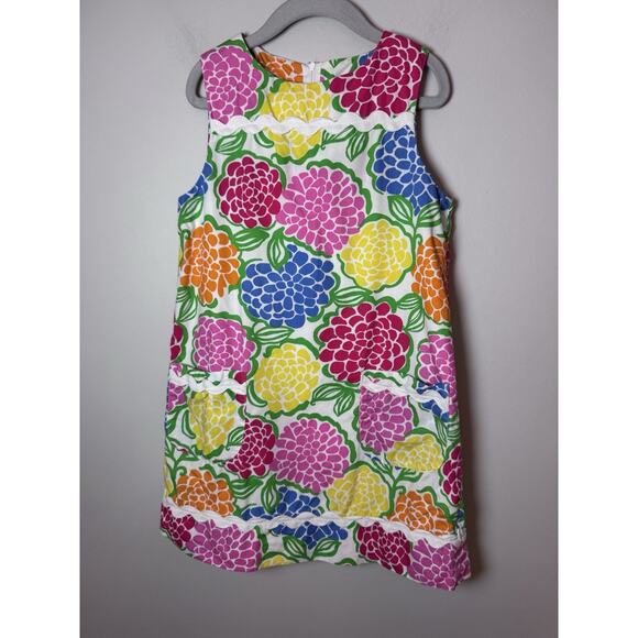 Lilly Pulitzer Girl's Sz 7 Shift Dress Rainbow Floral Zinnia Hydrangea Retro - Picture 2 of 9